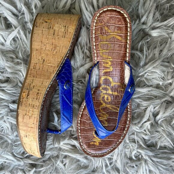 Sam Edelman Shoes - Sam Edelman Romy blue cork wedge platform thong sandals women’s shoe size 6.5